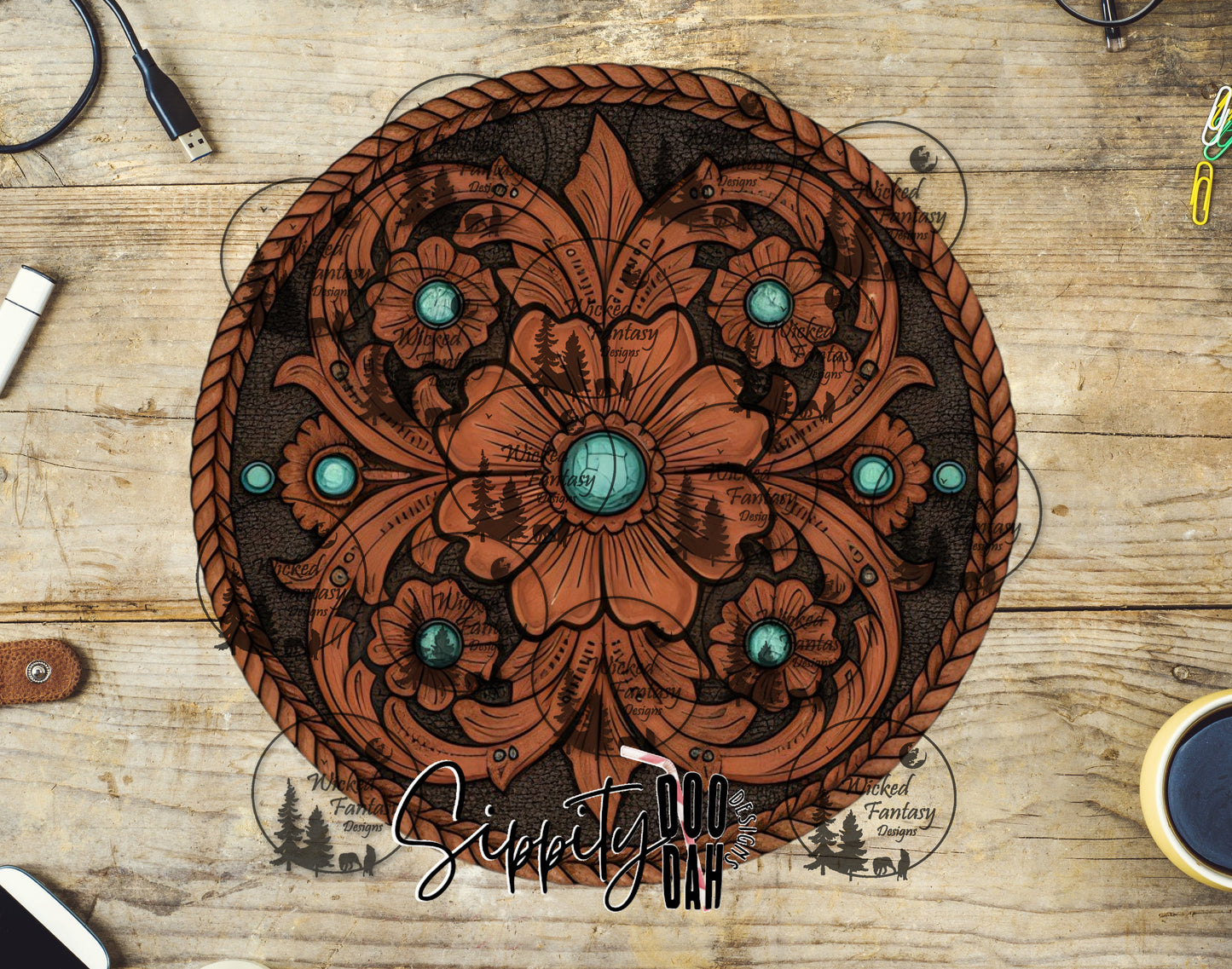 UVDTF Tooled and Turquoise Concho