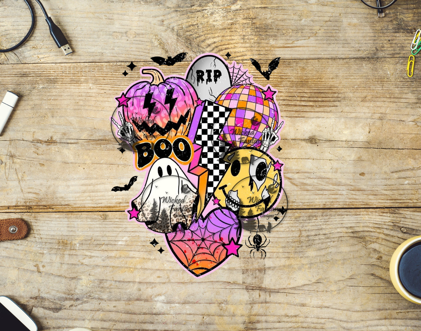 UVDTF Retro Halloween Group Pink Orange