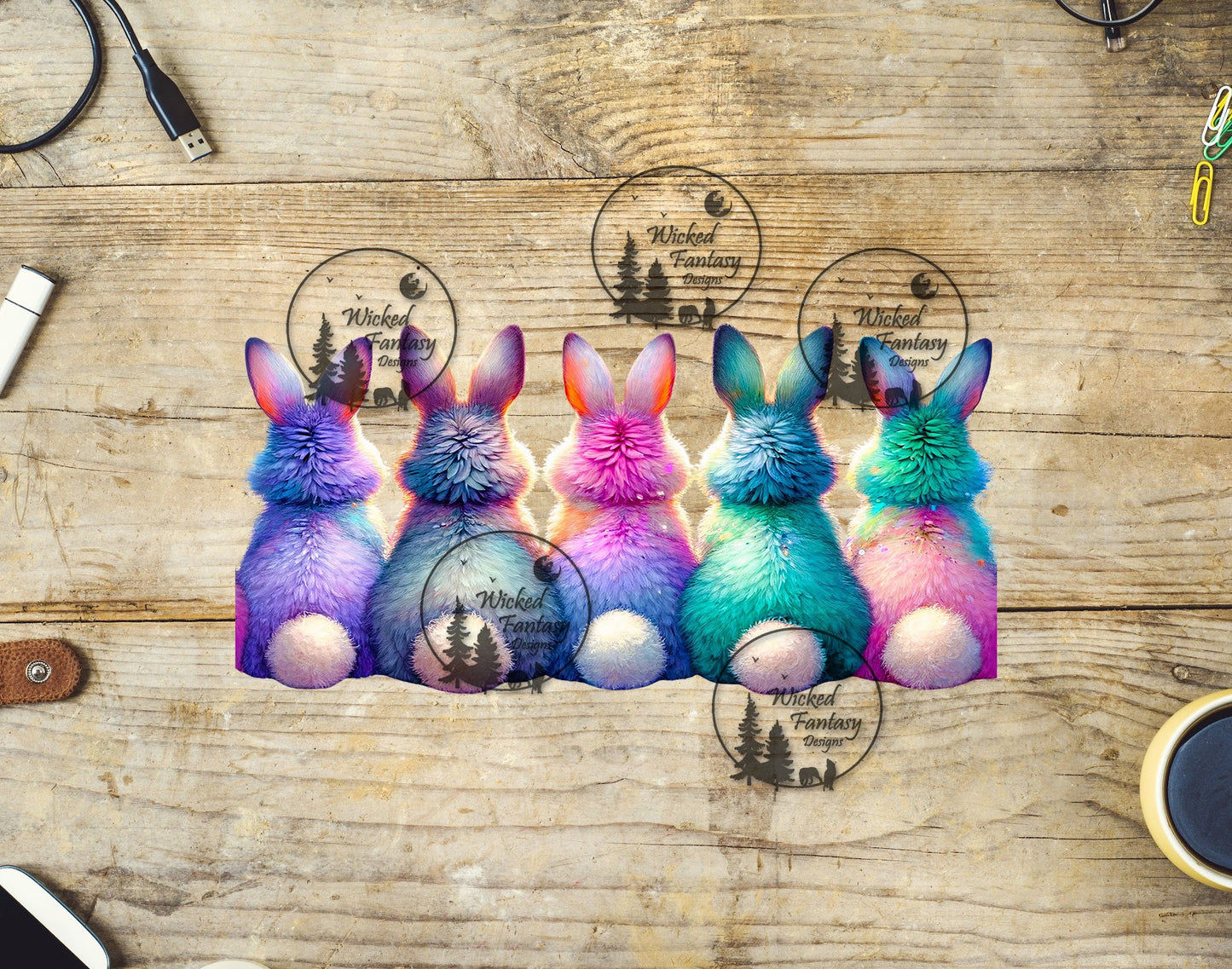 UVDTF Colorful Rabbits 16oz 40oz Tumbler Wrap Element