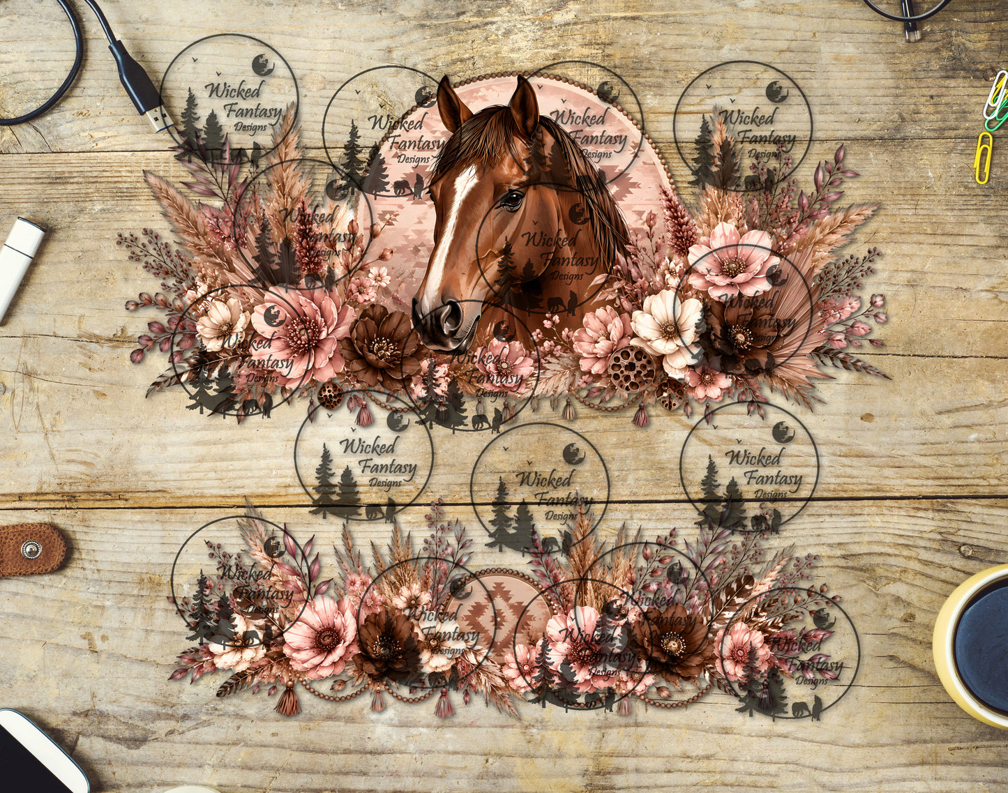 UVDTF Blush and Cream Boho Horse 16oz 40oz Tumbler Wrap
