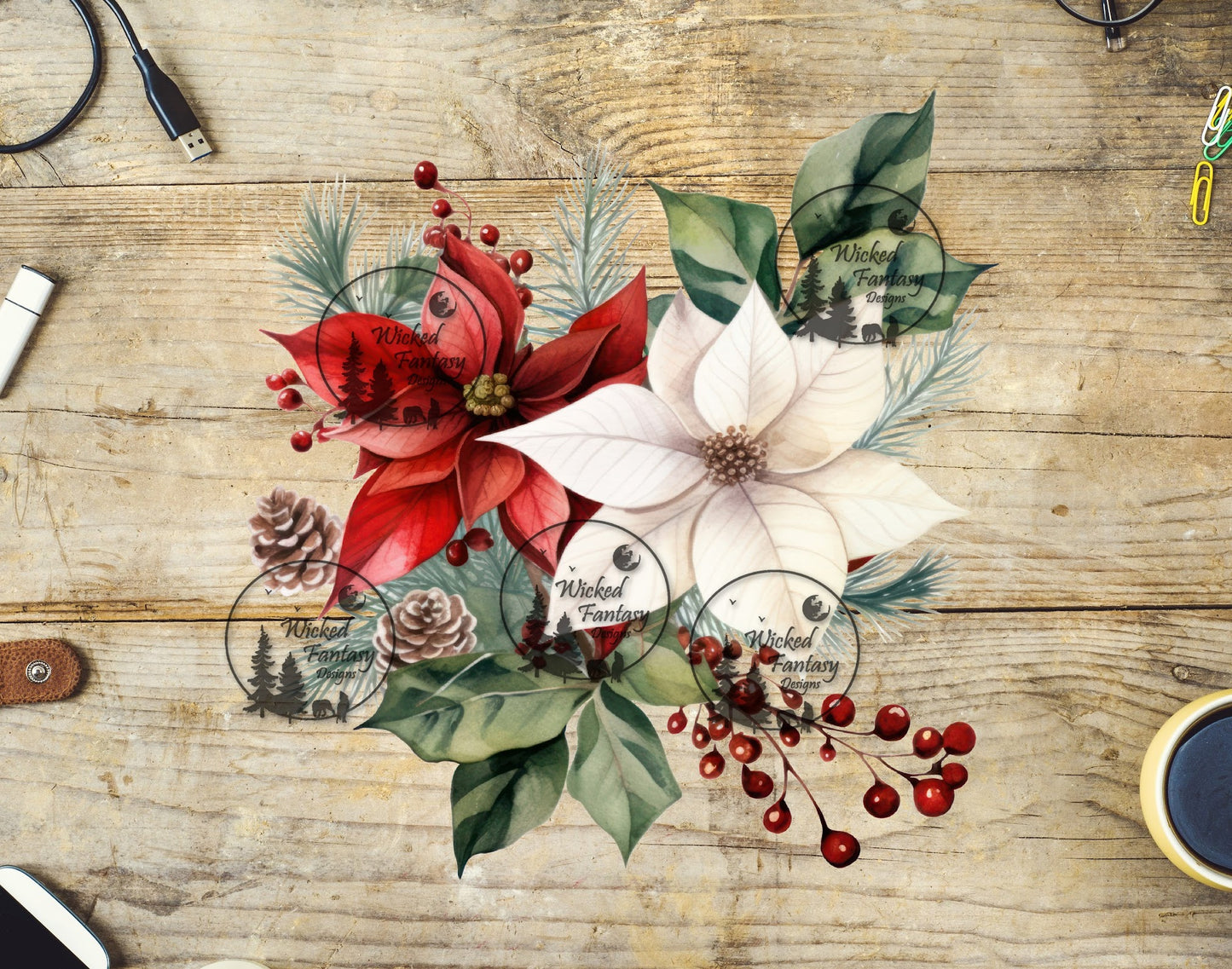 UVDTF Red and White Poinsettia