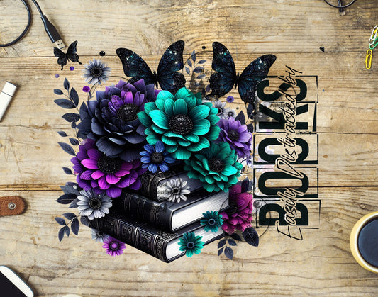 UVDTF Easily Distracted by Books Butterflies and Flowers