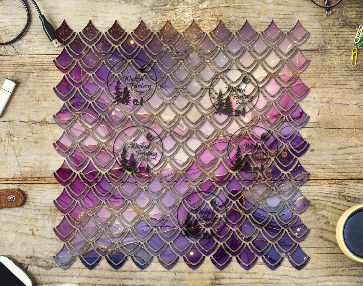 UVDTF Purple Ink Swirls Dragon Scales 10"x10" Element