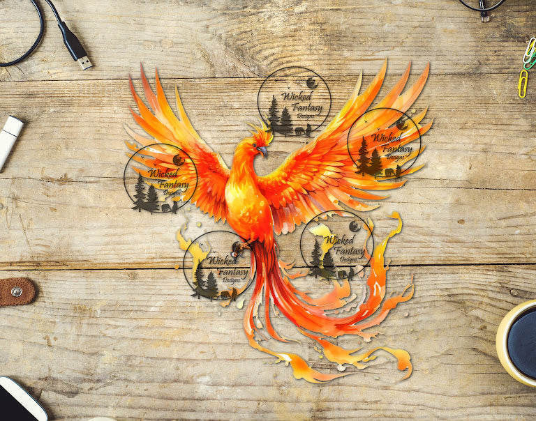 UVDTF Red Orange Watercolor Phoenix