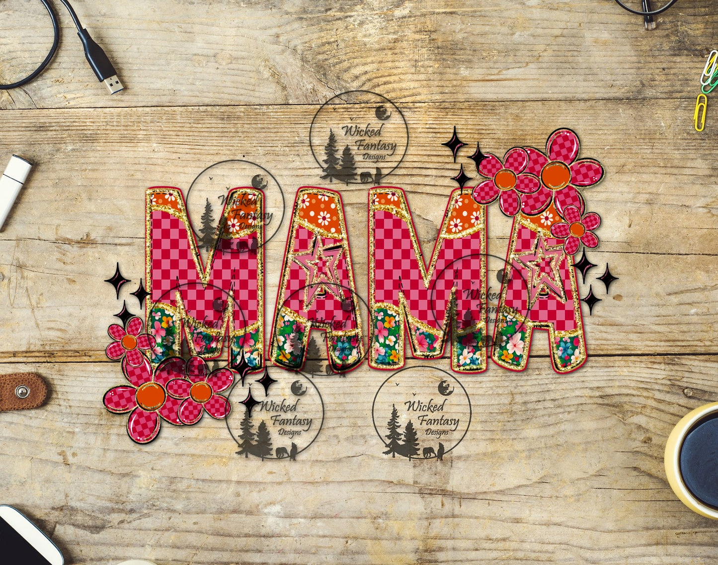 UVDTF Mama Pink Checkered and Retro Flowers