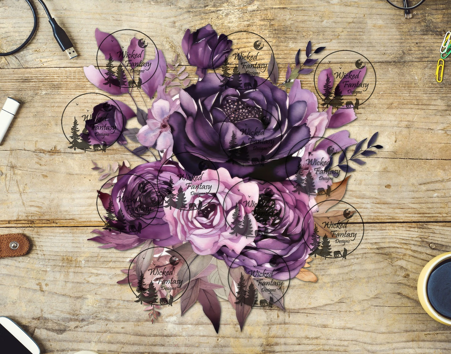 UVDTF Midnight Lilac Floral Arrangement