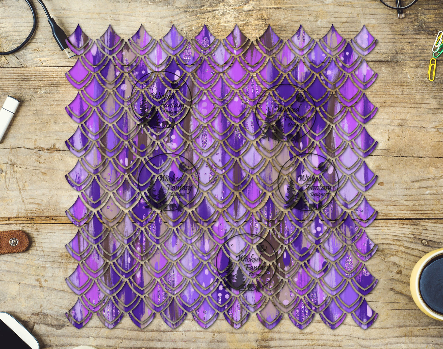 UVDTF Purple Brushstrokes Dragon Scales 10"x10" Element