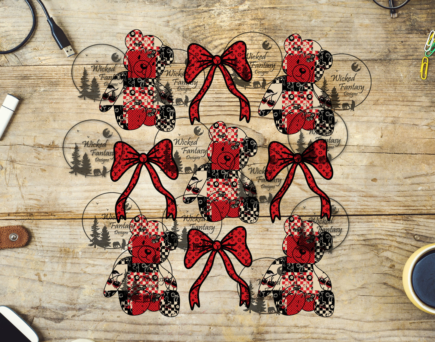 UVDTF Bougie Patchwork Bears and Bows 6x7" Element