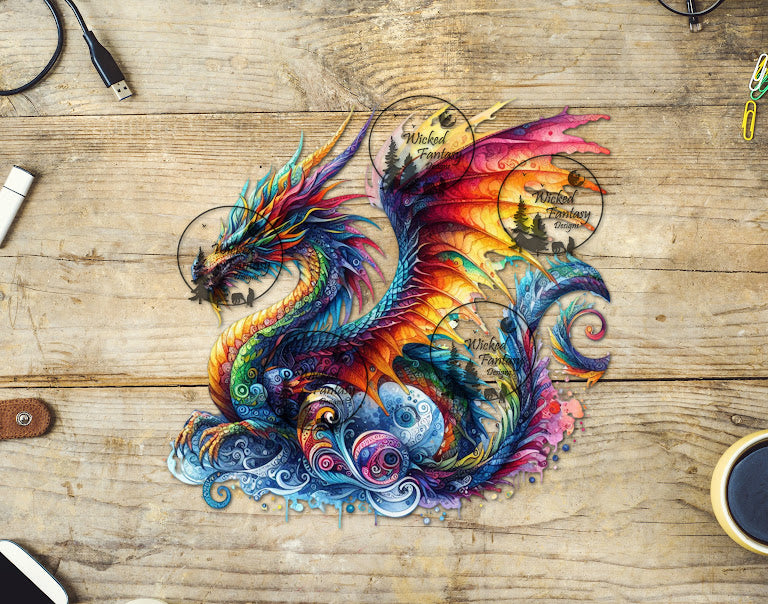 UVDTF Rainbow Oriental Dragon in Water