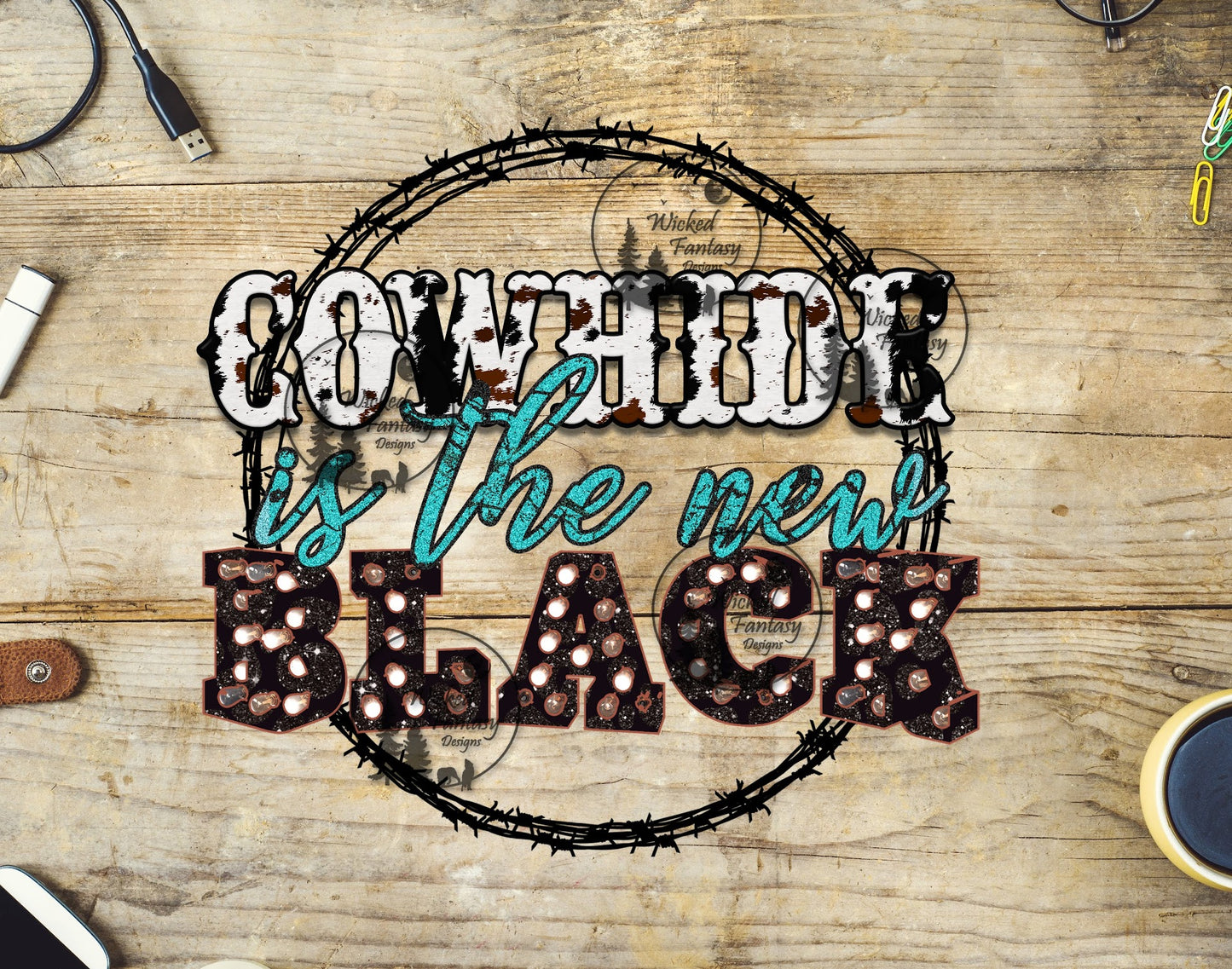 UVDTF Cowhide is the New Black with Barb Wire