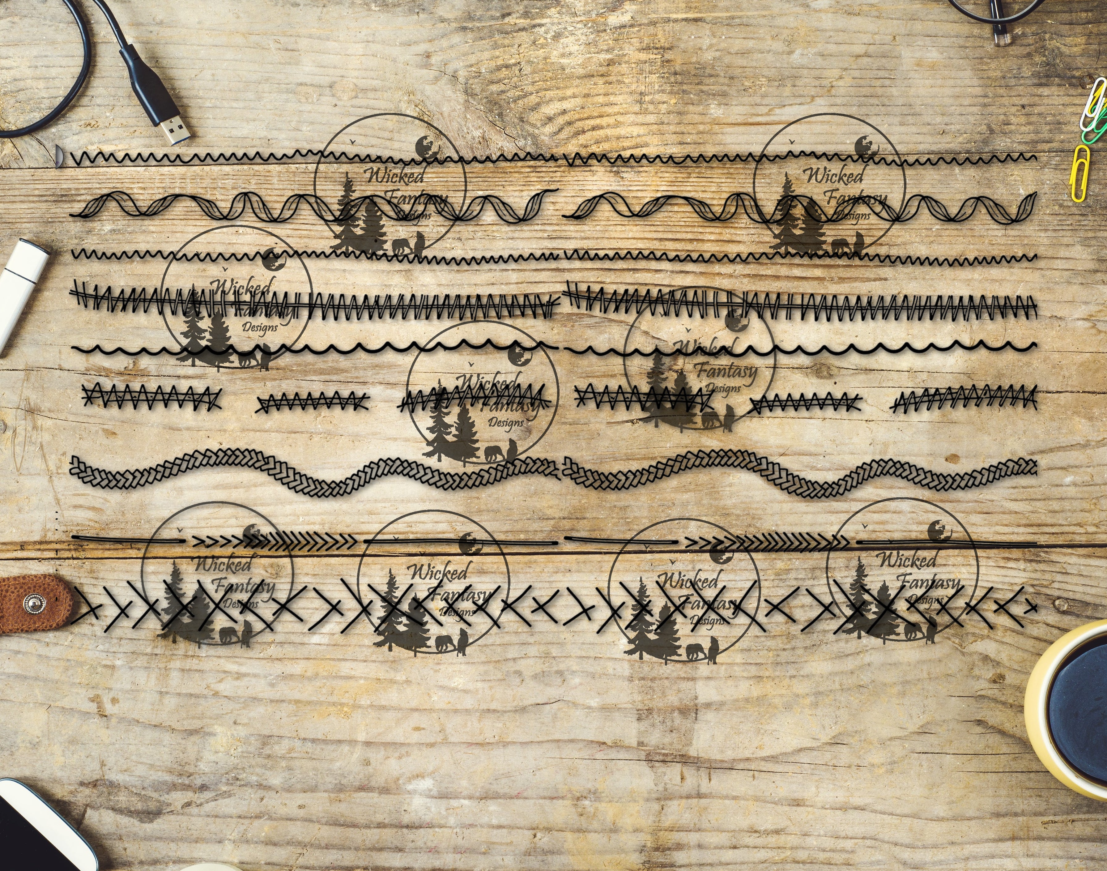 UVDTF Line Art Stitches V 6x12" Striping element – Wicked Fantasy Designs
