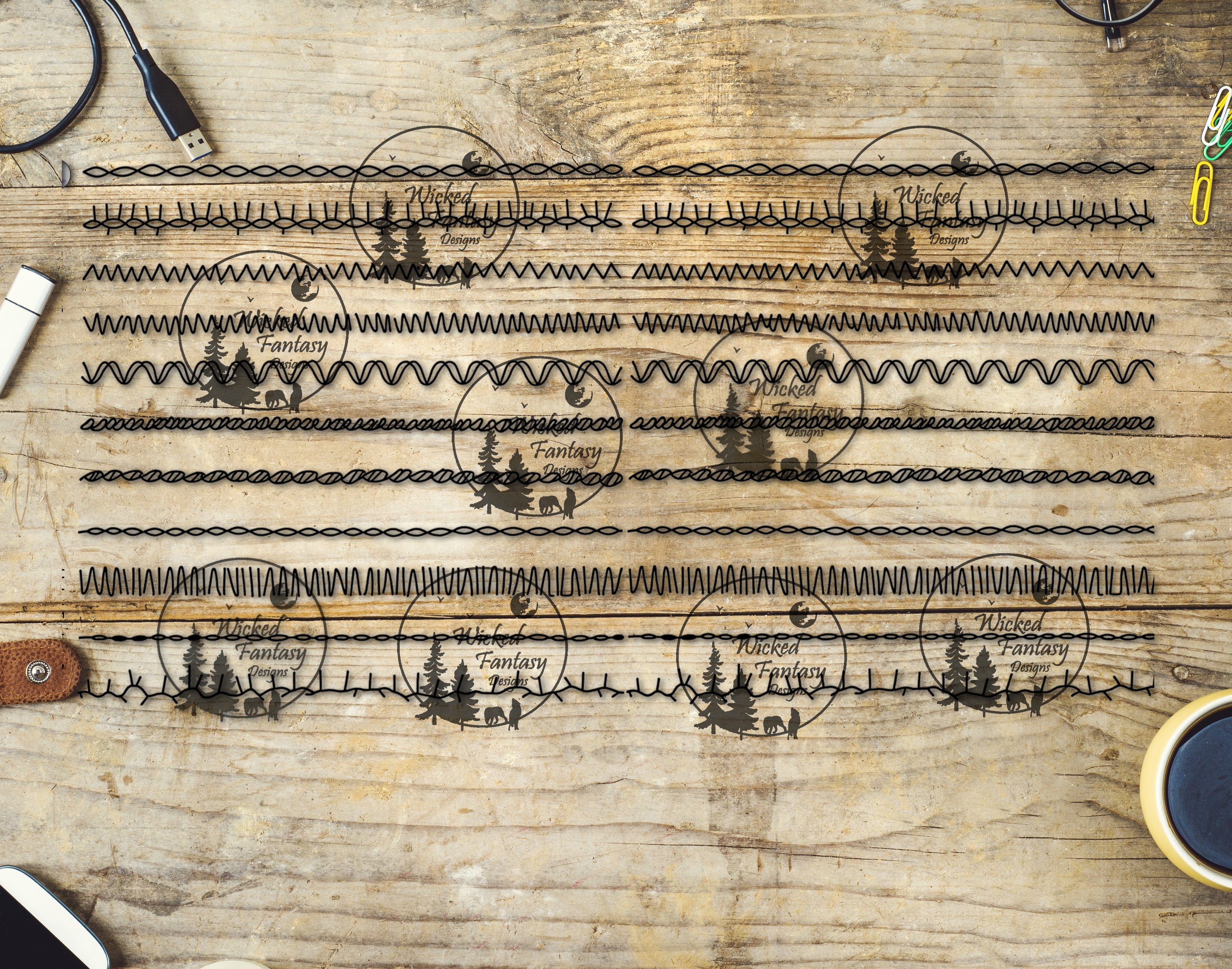 UVDTF Line Art Stitches VI 6x12" Striping element – Wicked Fantasy Designs