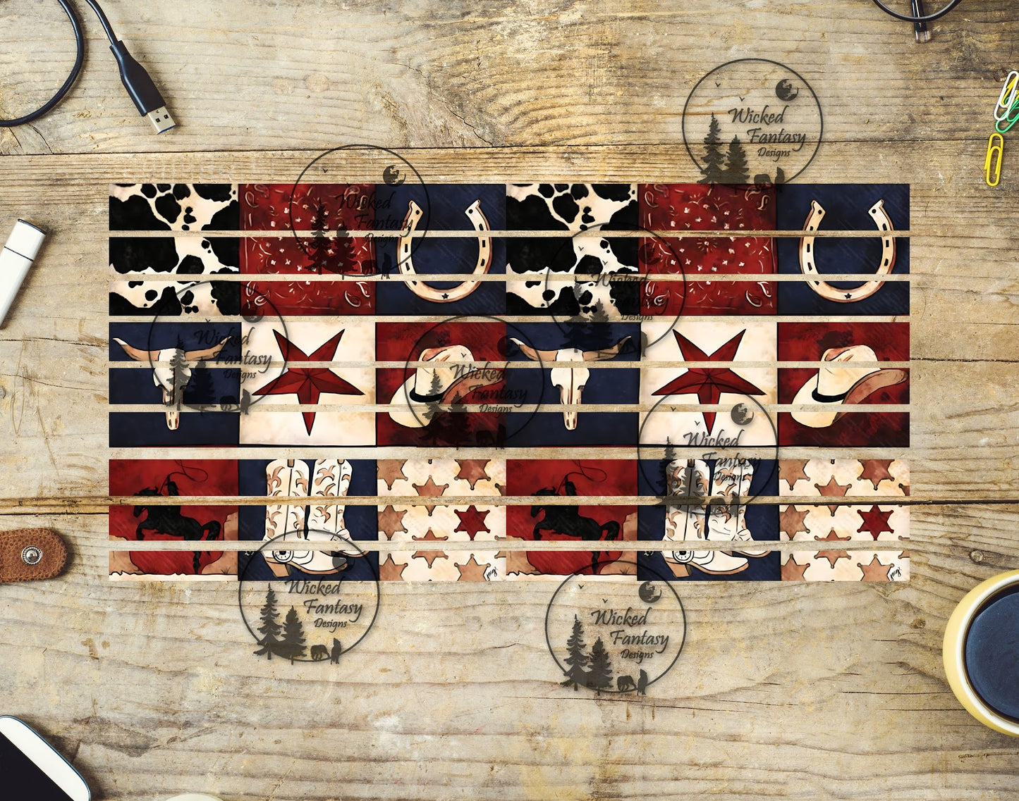 UVDTF Quilted Cowboy Striping 6x12" tumbler element