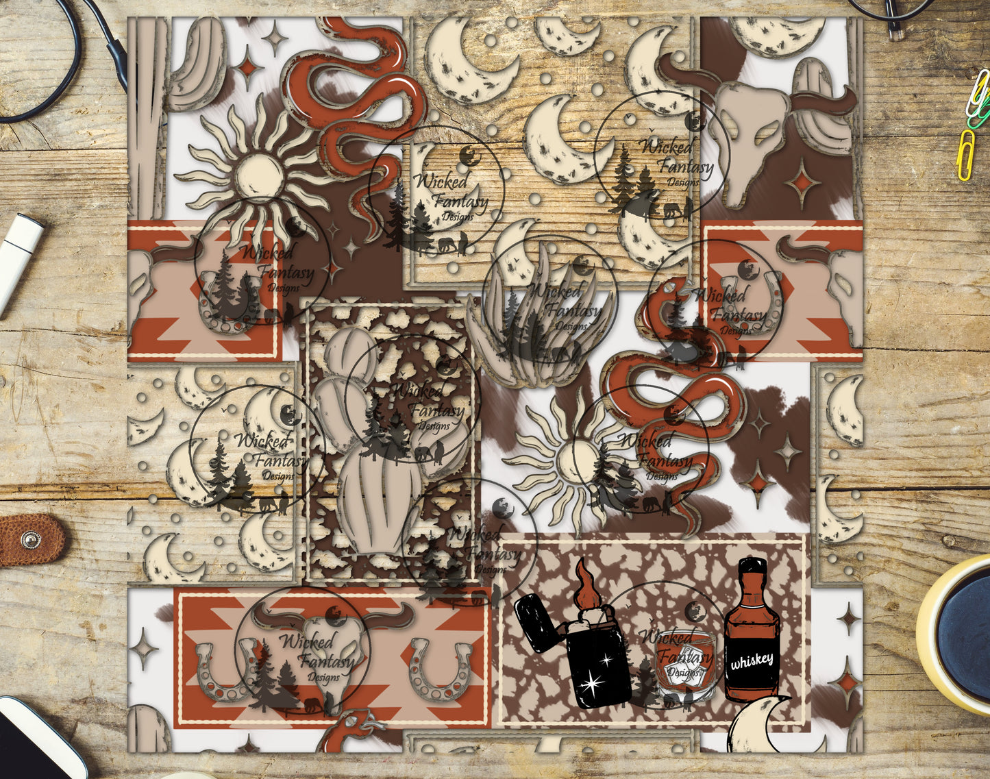 UVDTF Western Desert Patchwork 20oz 30oz 10"x10" Element