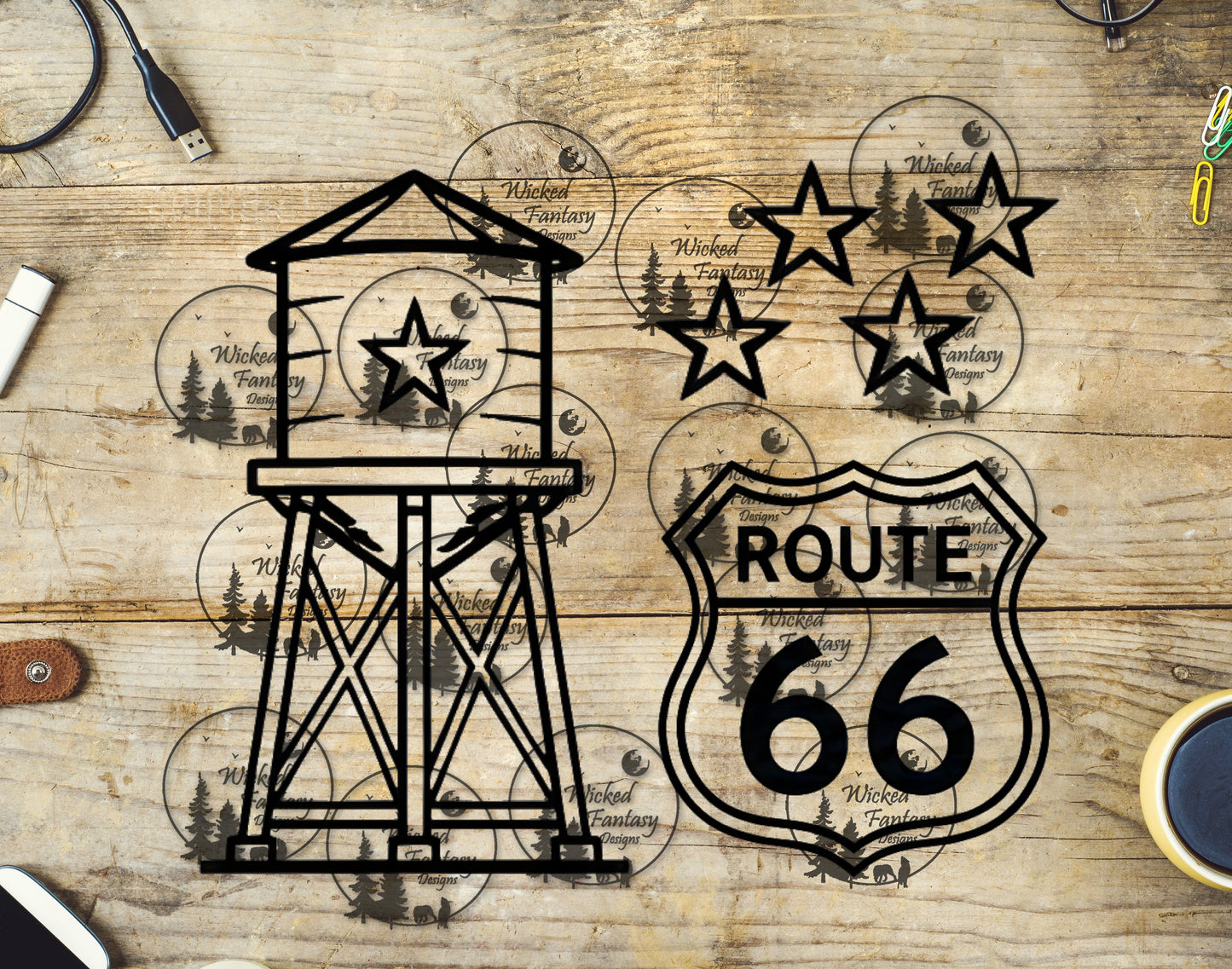 UVDTF Route 66 Water Tower Line Art