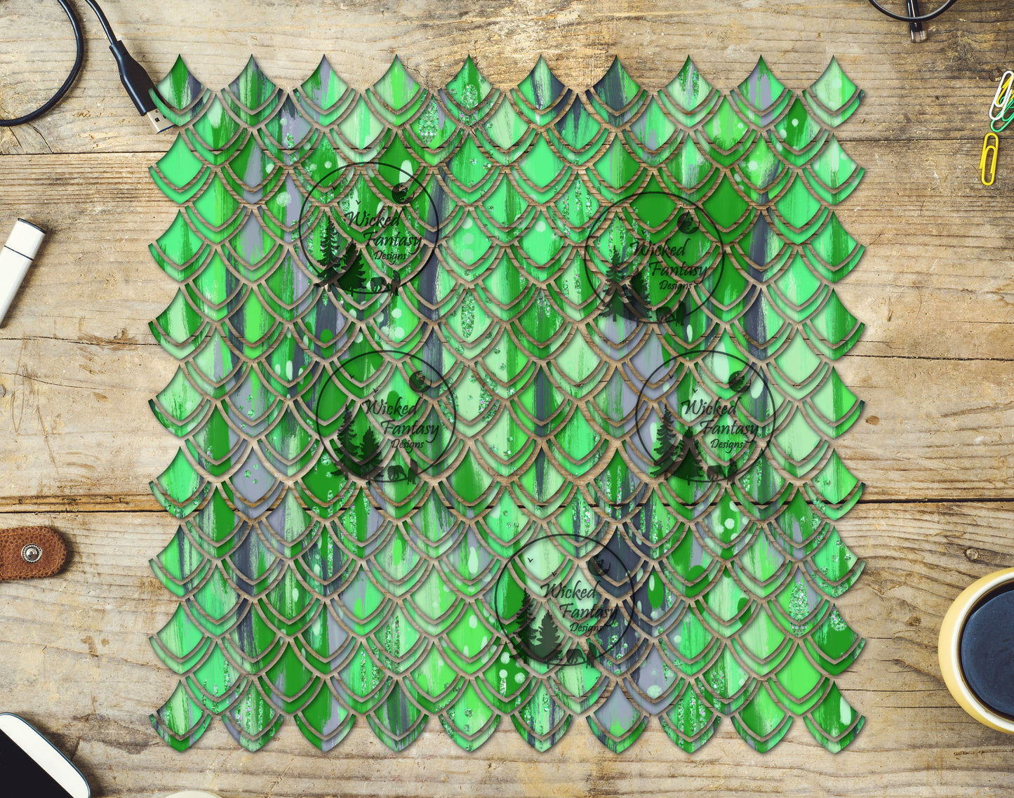 UVDTF Green Brushstrokes Dragon Scales 10"x10" Element