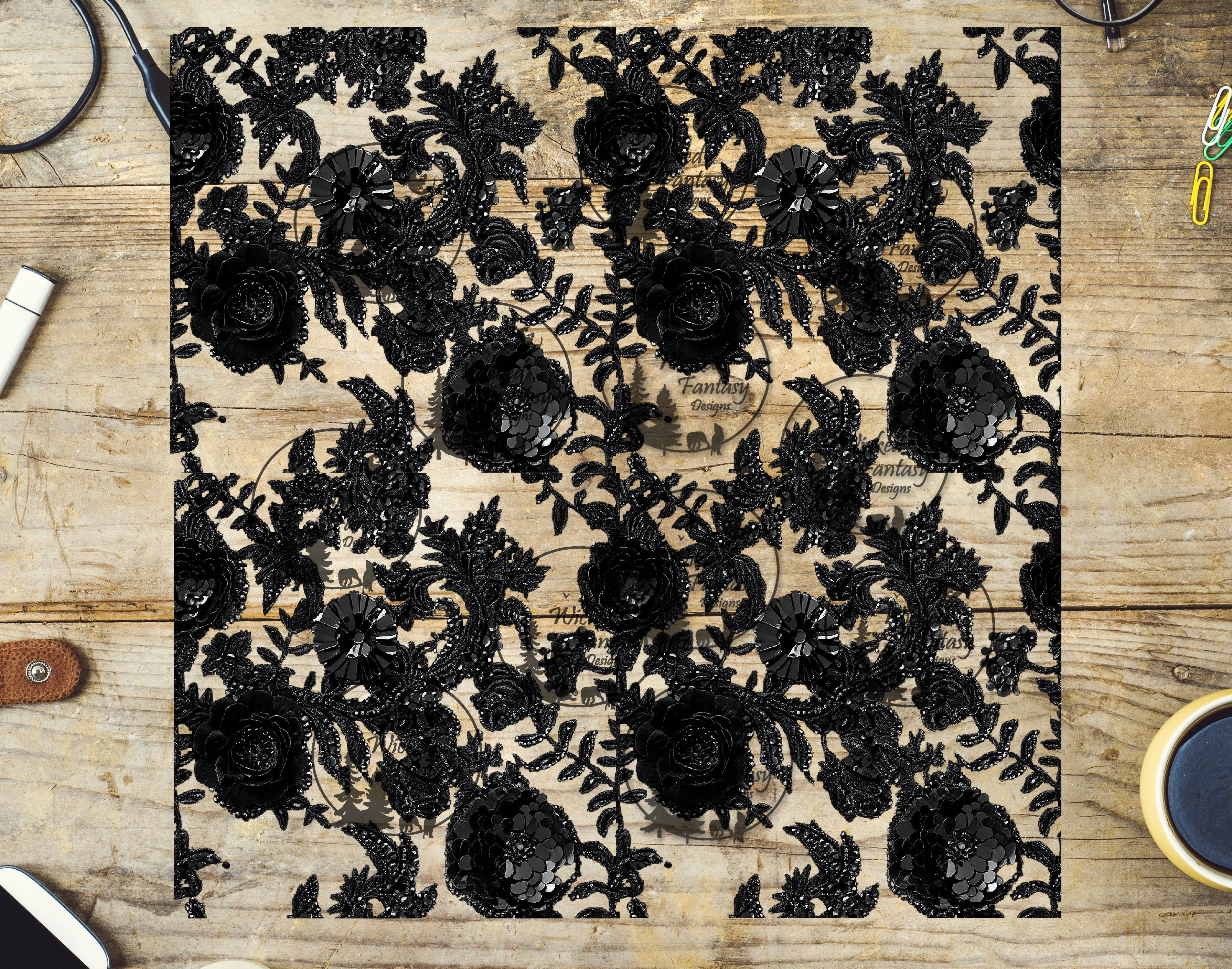 UVDTF Sequins and Black Lace 20oz 30oz 10"x10" Element Sheet – Wicked ...