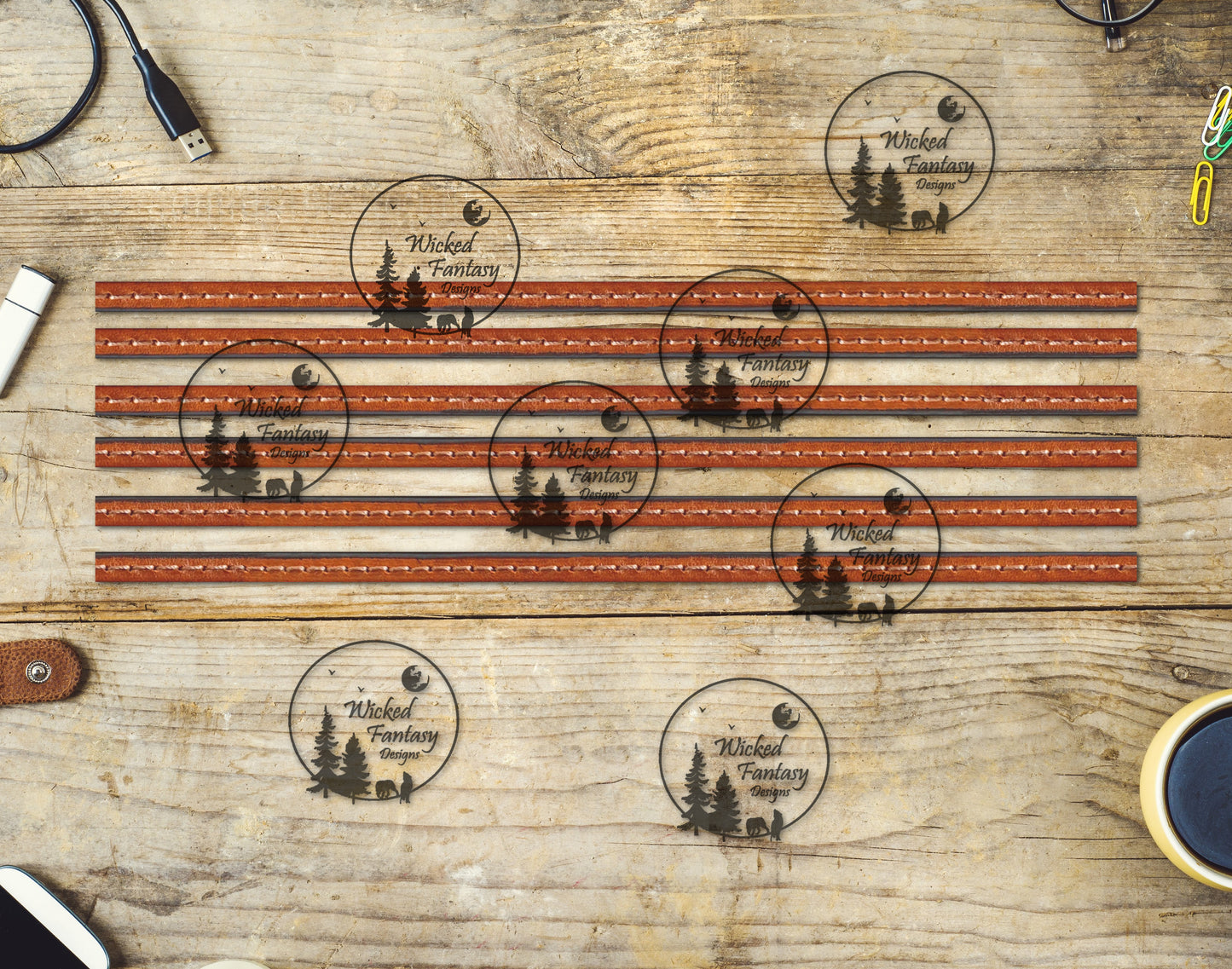 UVDTF Leather Stitching 12"long Narrow Striping Element