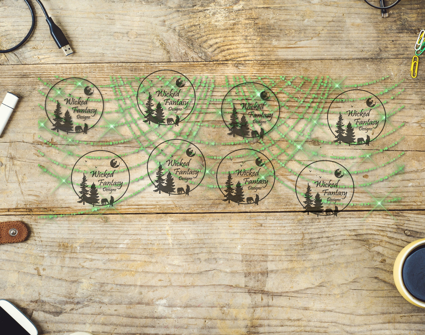 UVDTF Green Draped Sparkling Beads Border Element 11"