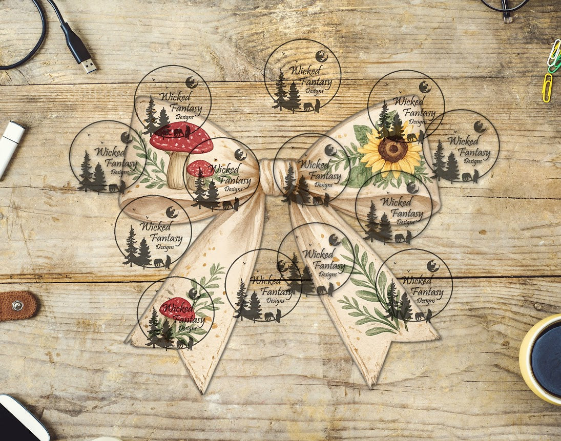 UVDTF Mushroom and Sunflowers Bow