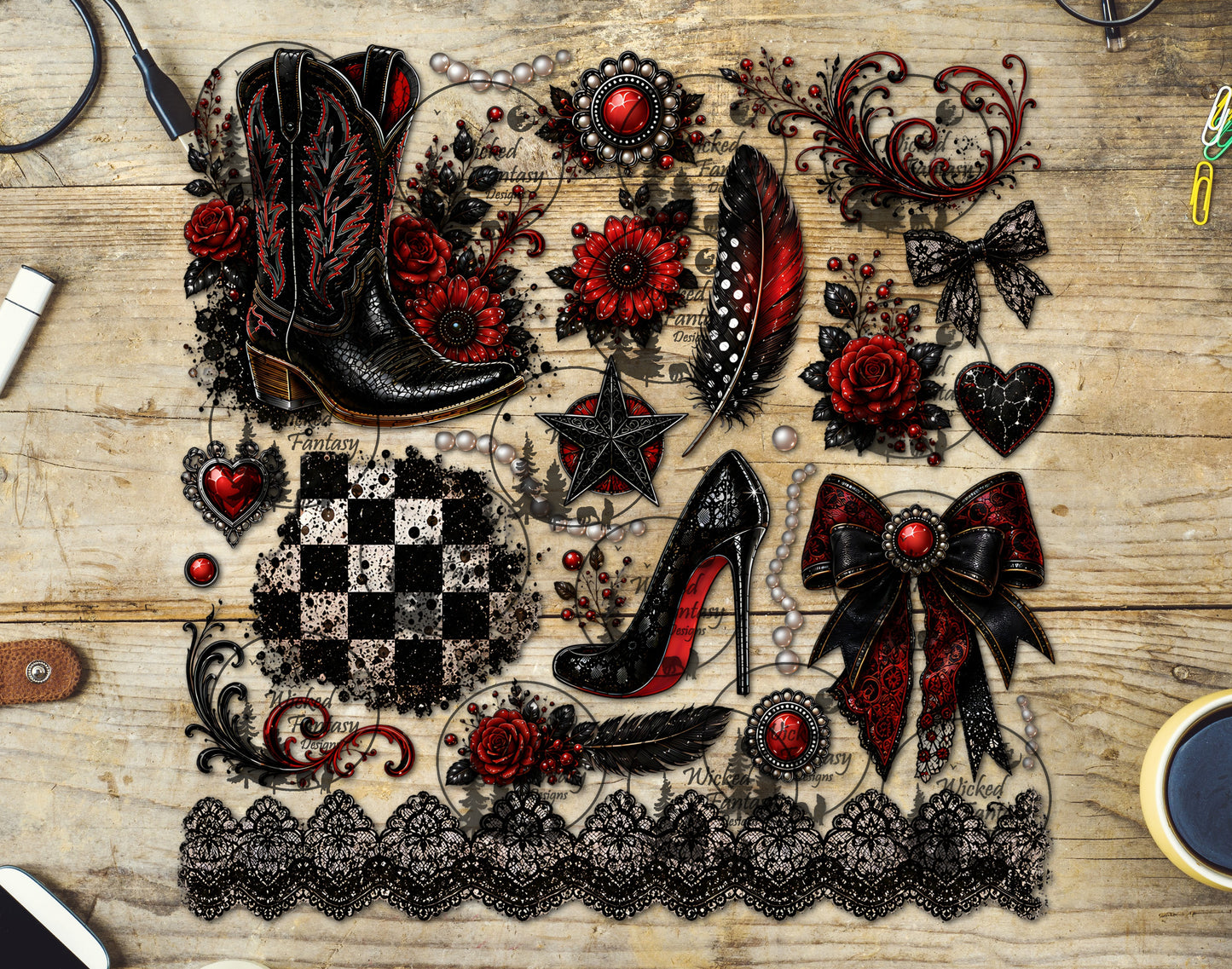 UVDTF Coquette Black and Red Cowgirl Element Sheet