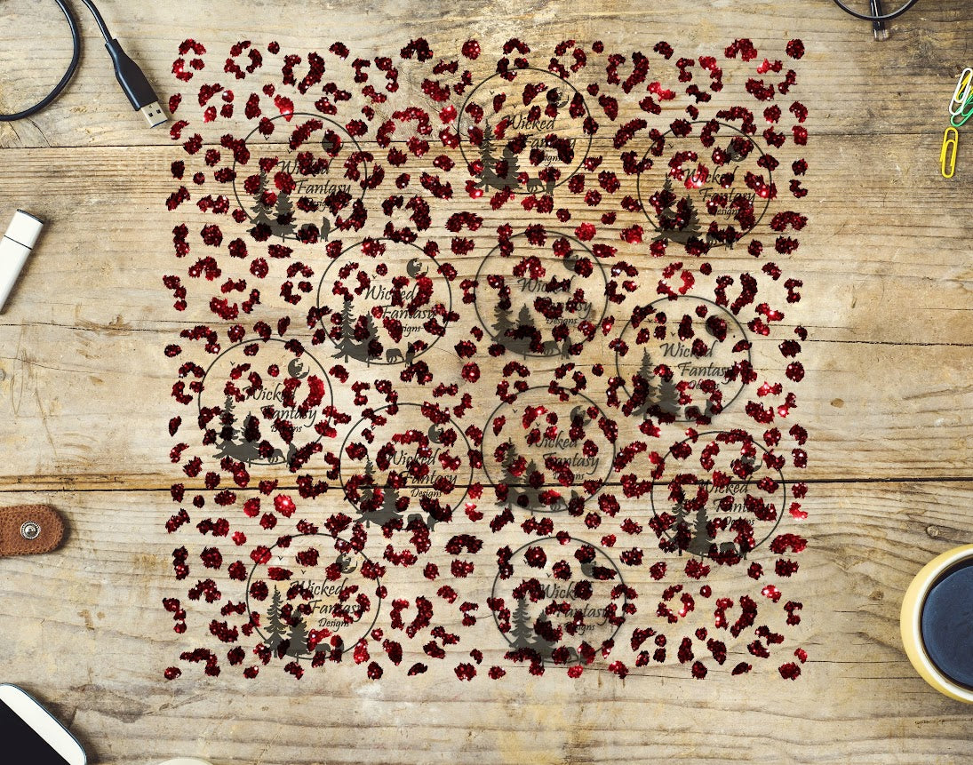 UVDTF Ruby Red Small Fuzzy Leopard Print 10"x10" Element Sheet