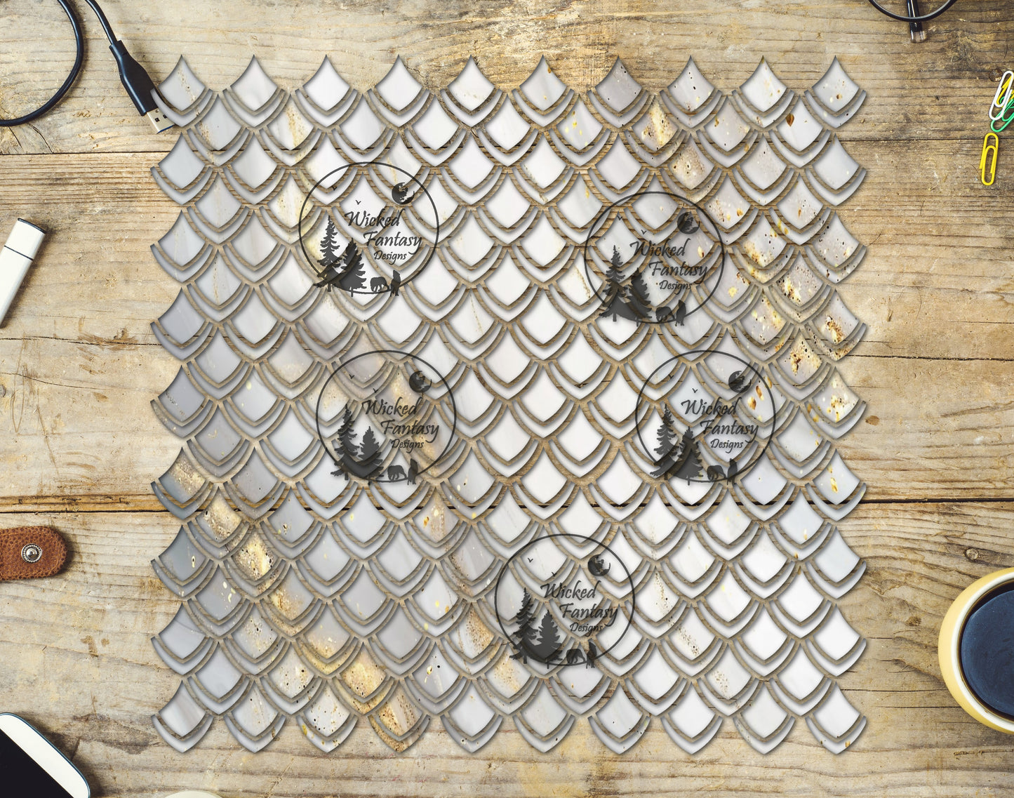 UVDTF White Marble Dragon Scales 10"x10" Element