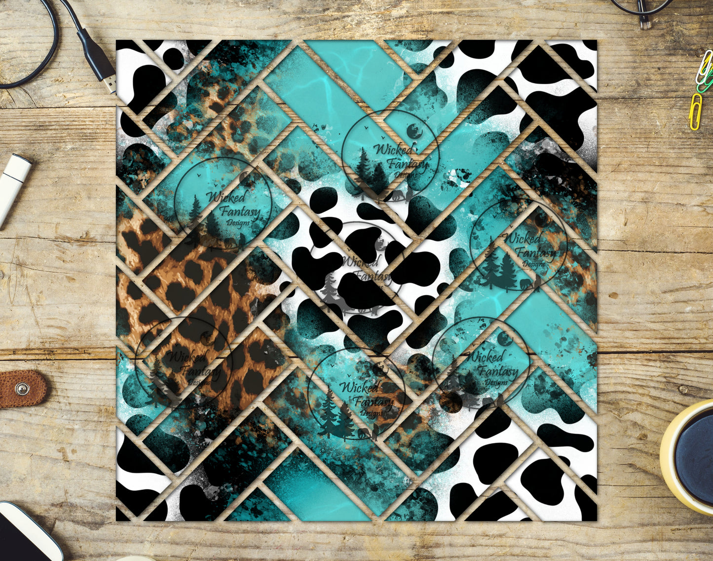 UVDTF Leopard Print Cow Print Grunge Herringbone 20oz 30oz 10"x10"