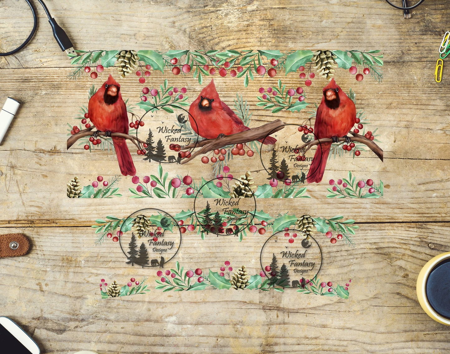 UVDTF Cardinals Perched 16oz 40oz Element Multiple Sizes