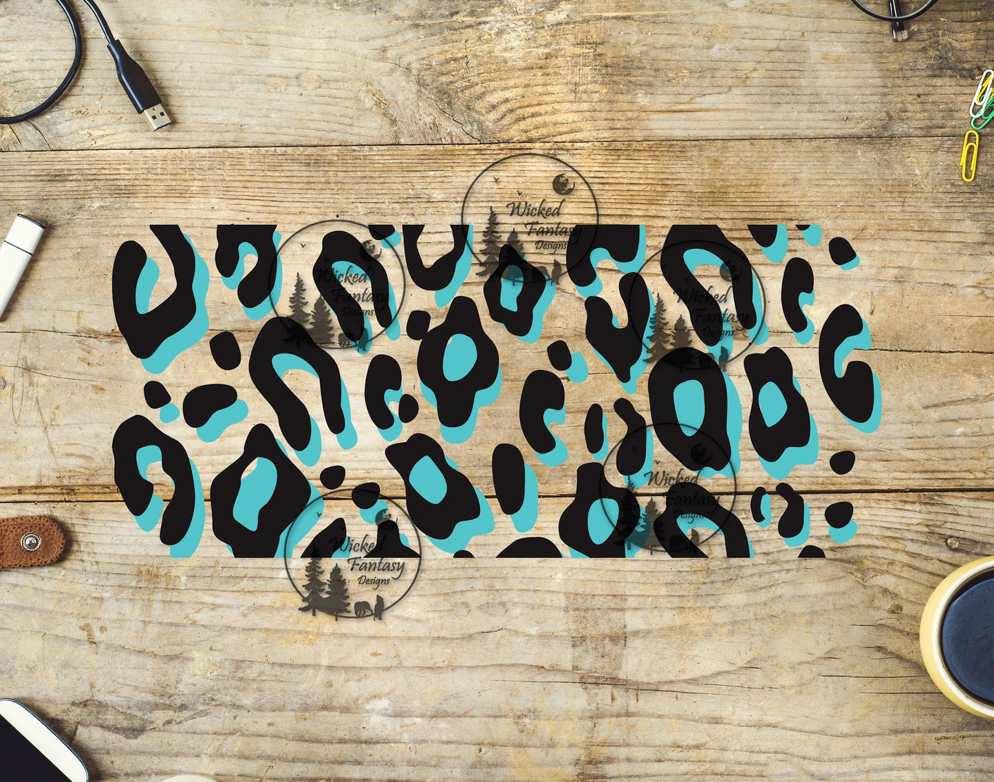 UVDTF Black and Teal Leopard Print 16oz 40oz Tumbler Wrap Element