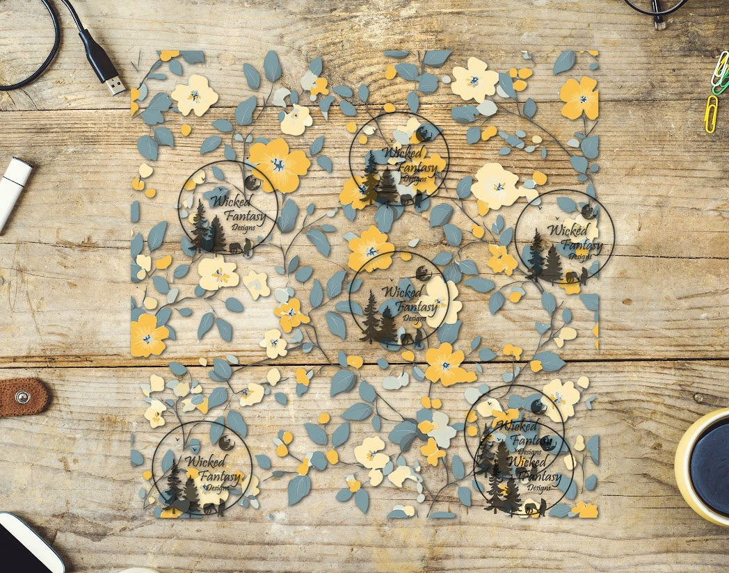 UVDTF Dusty Blue and Yellow Floral 20oz 30oz 10x10"