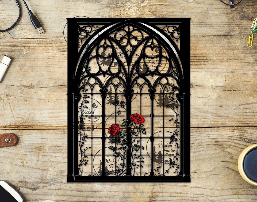 UVDTF Window with Red Roses – Wicked Fantasy Designs