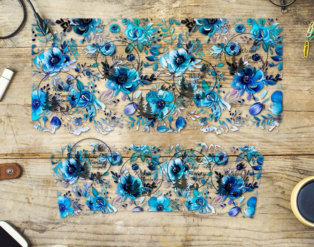 UVDTF Aqua and Royal Blue Floral Arrangement 16oz 40oz Tumbler Wrap