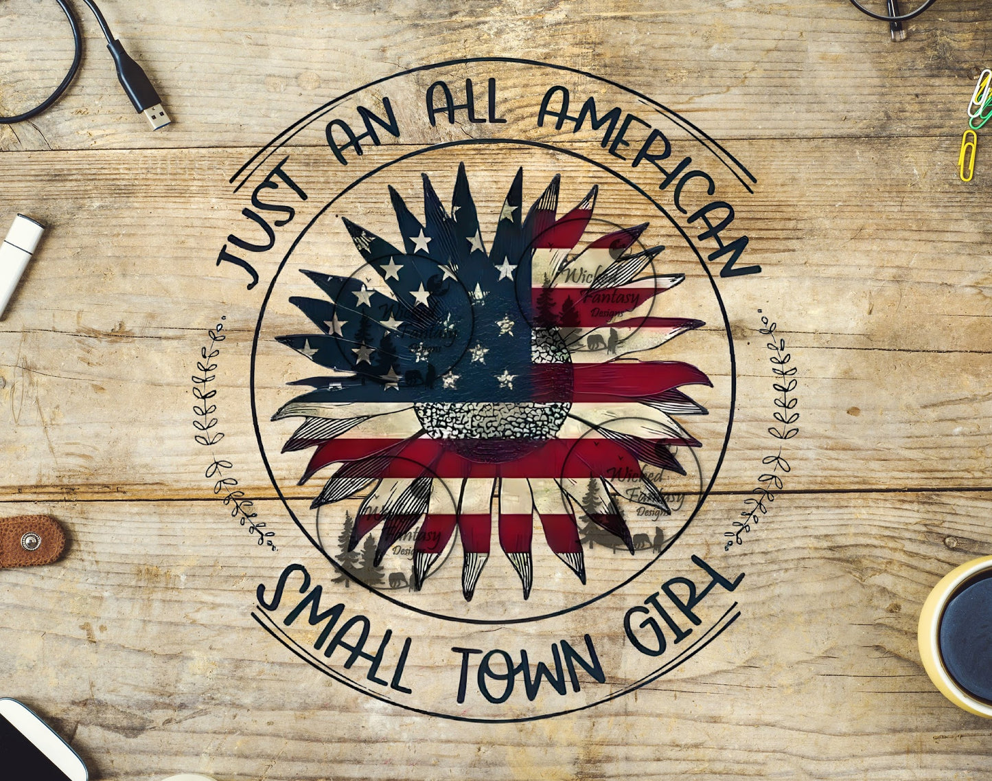 UVDTF Just an American Small Town Girl Sunflower American Flag