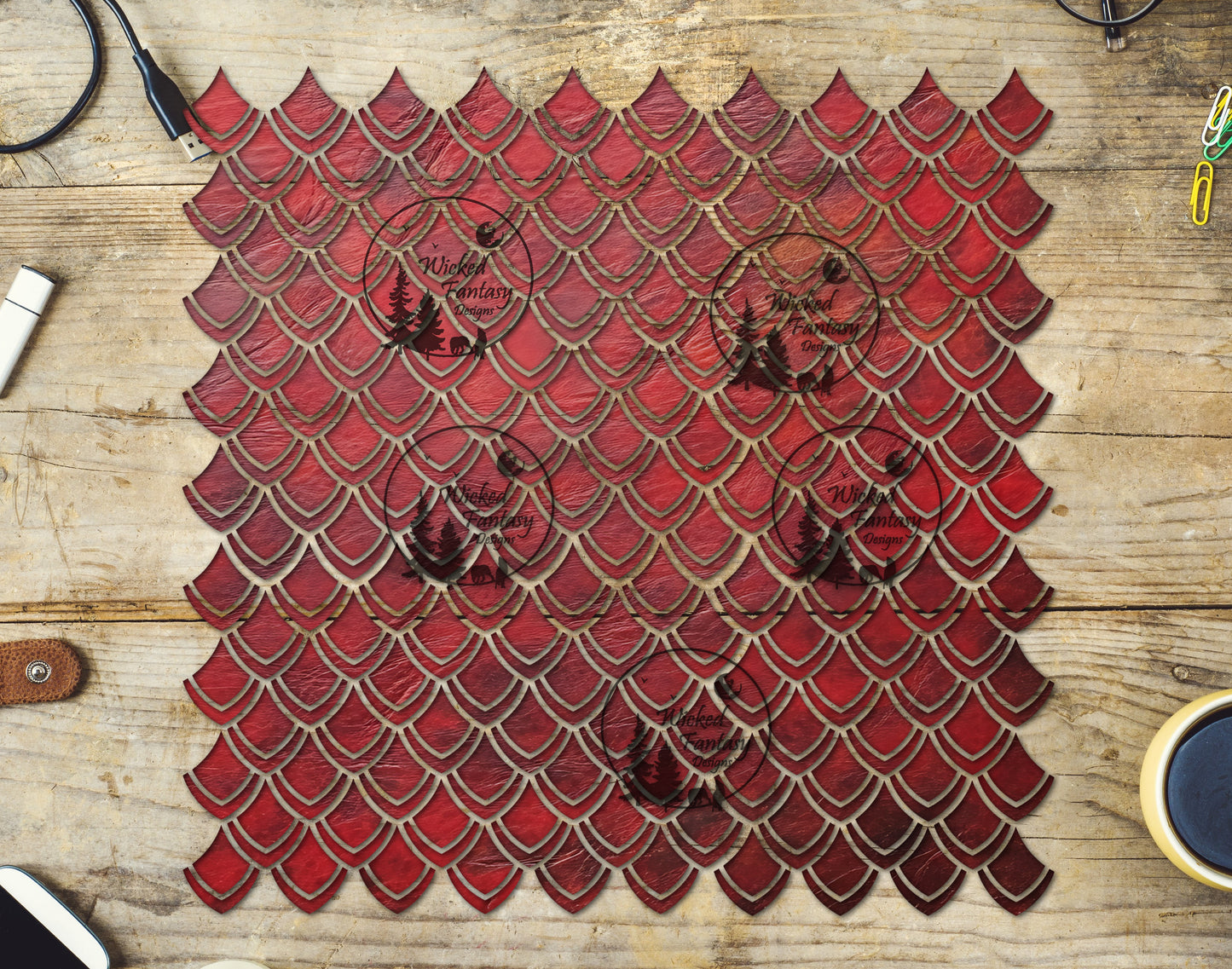 UVDTF Red Leather Dragon Scales 10"x10" Element