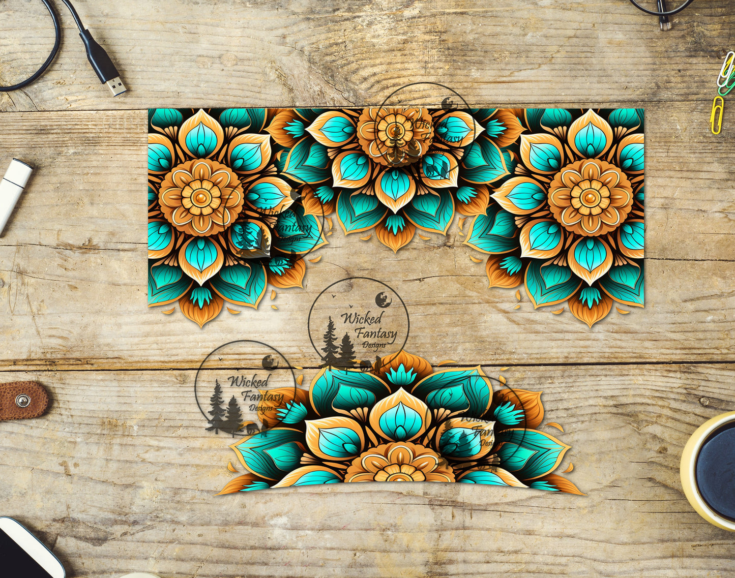 UVDTF Teal Mandala 16oz 40oz Element Multiple Sizes