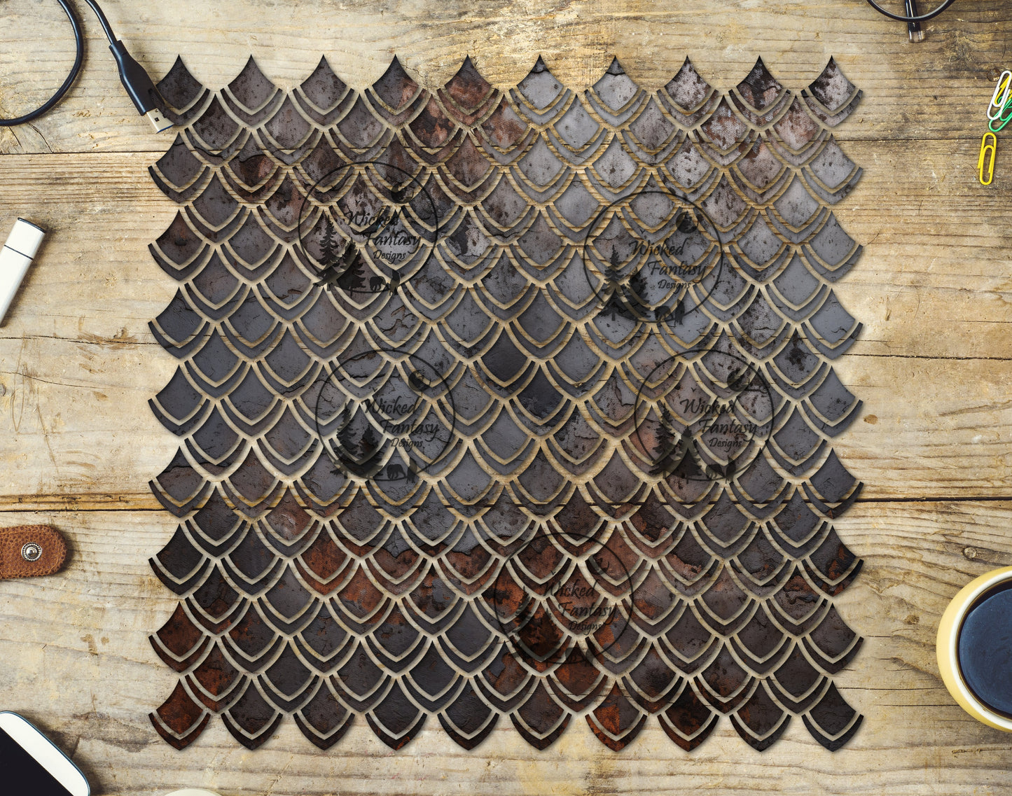 UVDTF Rusted Metal Dragon Scales 10"x10" Element