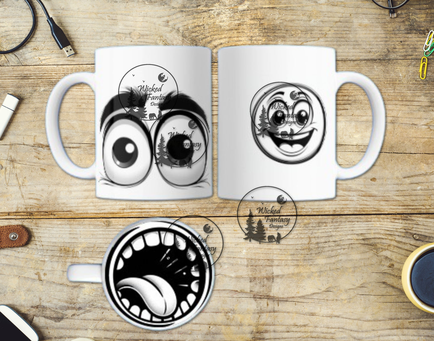 UVDTF Mouth Mug Bottom BW Cartoon