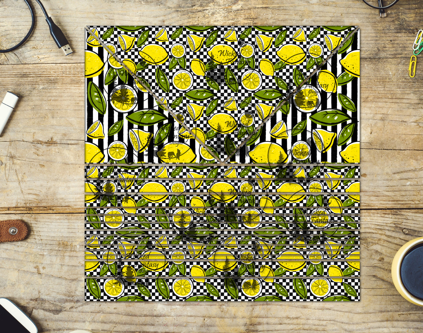UVDTF Checkered Lemons 20oz 30oz 10"x10" Triangles and Striping Element Sheet