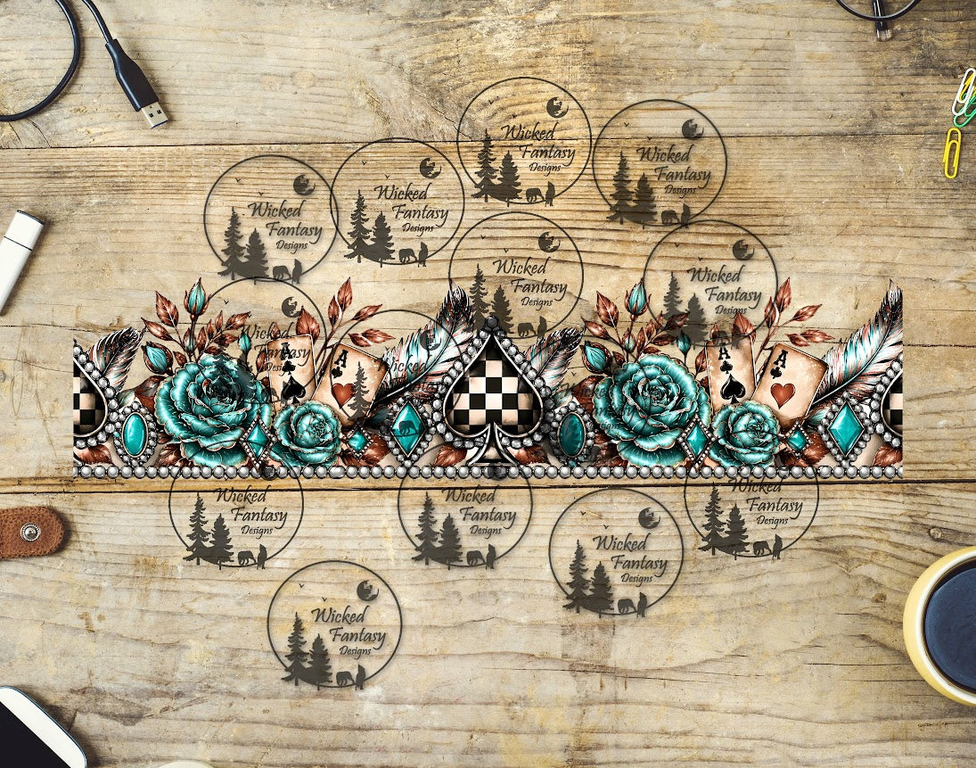 UVDTF Aqua Rose and Checkered Spades Border Element