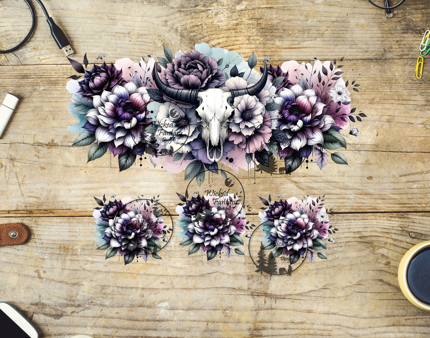 UVDTF Shades of Purple Cow Skull Element 40oz 16oz Multiple Sizes