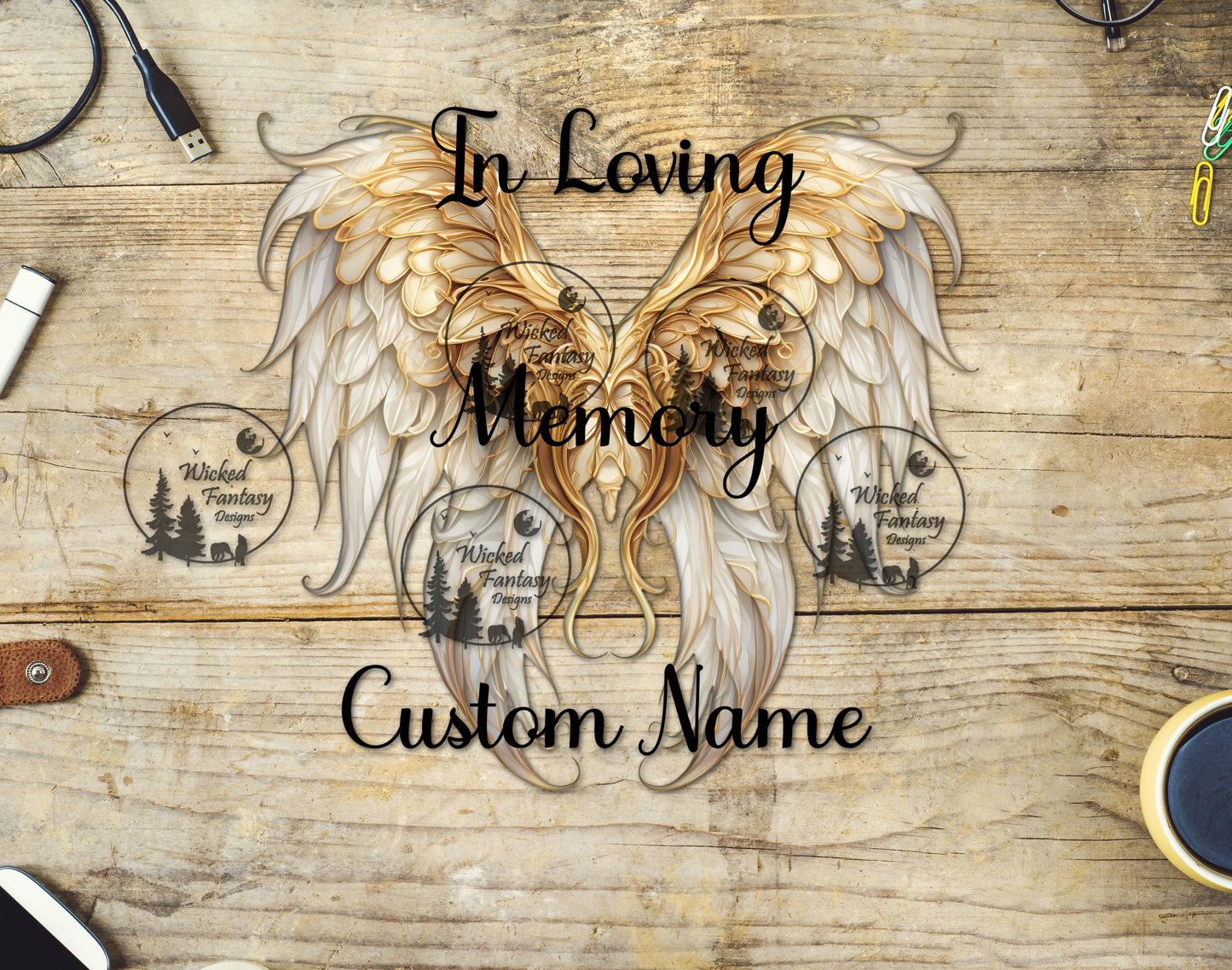 UVDTF In Loving Memory Custom Name Gold Wings