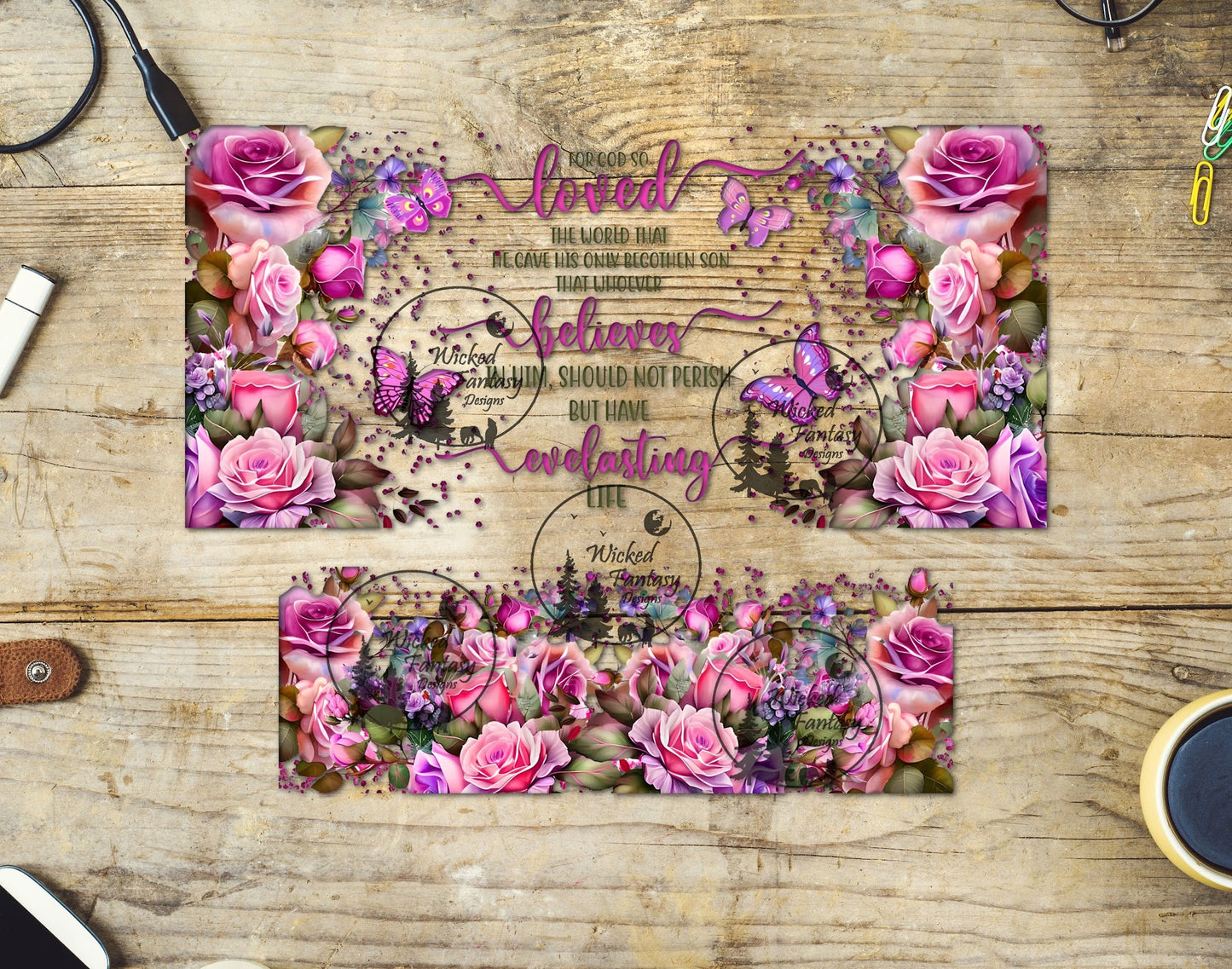 UVDTF So Loved Pink Roses 16oz 40oz Element Multiple Sizes