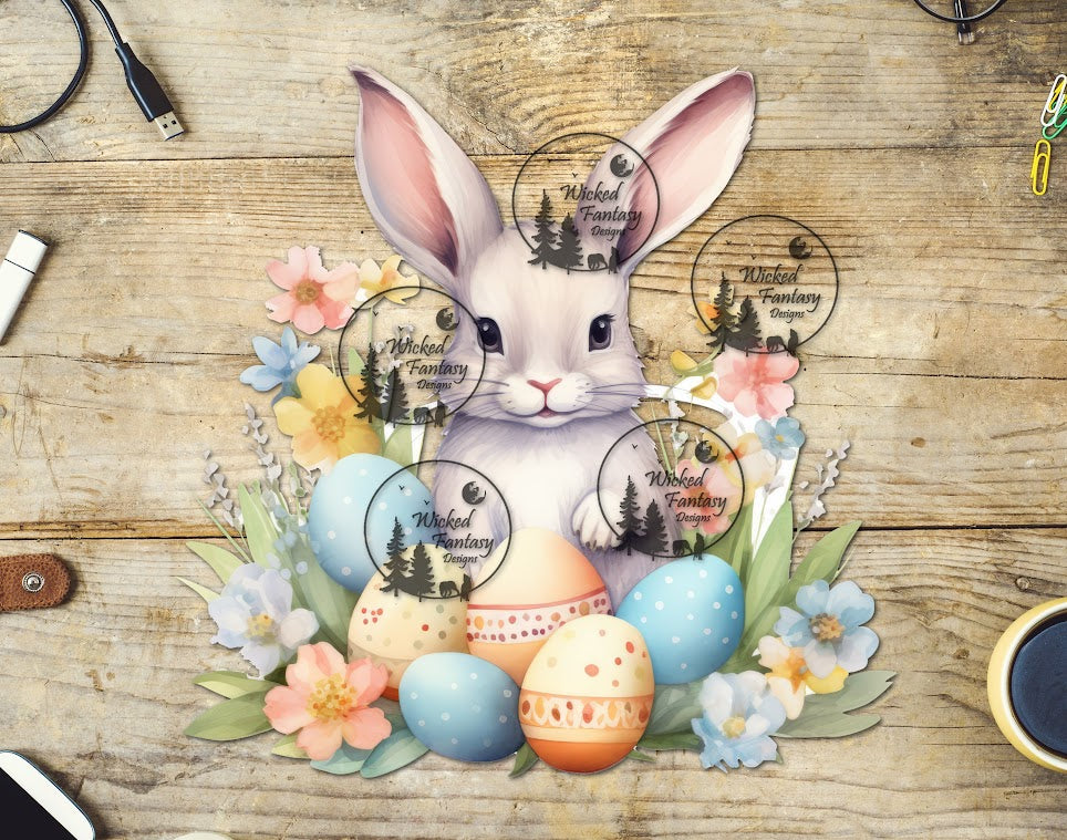 UVDTF Easter Bunny with muli-colored eggs