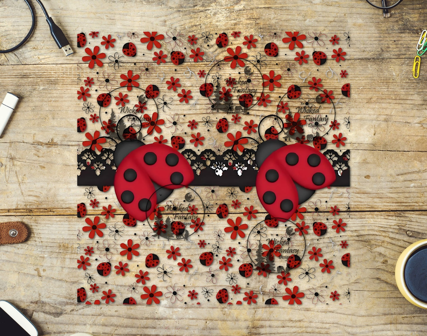 UVDTF Whimsical Ladybugs 20oz 30oz 10"x10" Element