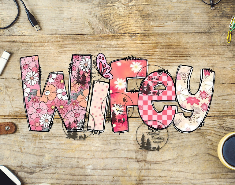 UVDTF Wifey Pink Retro Flowers