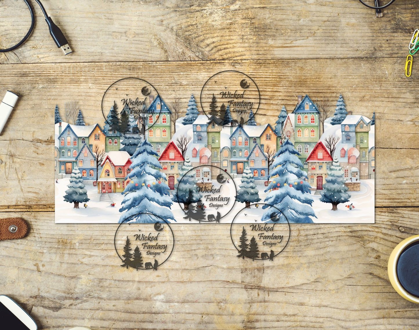 UVDTF Snowy Village 16oz 40oz Tumbler Wrap Element