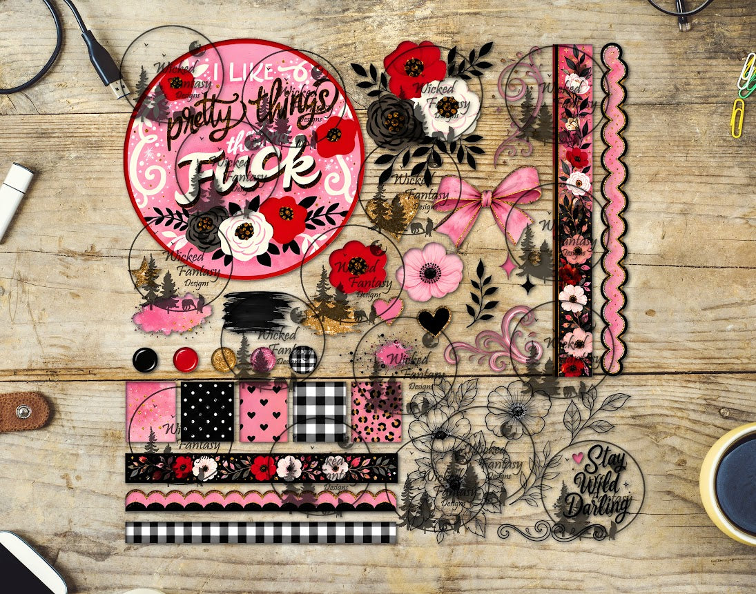 UVDTF I Like Pretty Things and the Word F 12x12" Multimedia Element Sheet