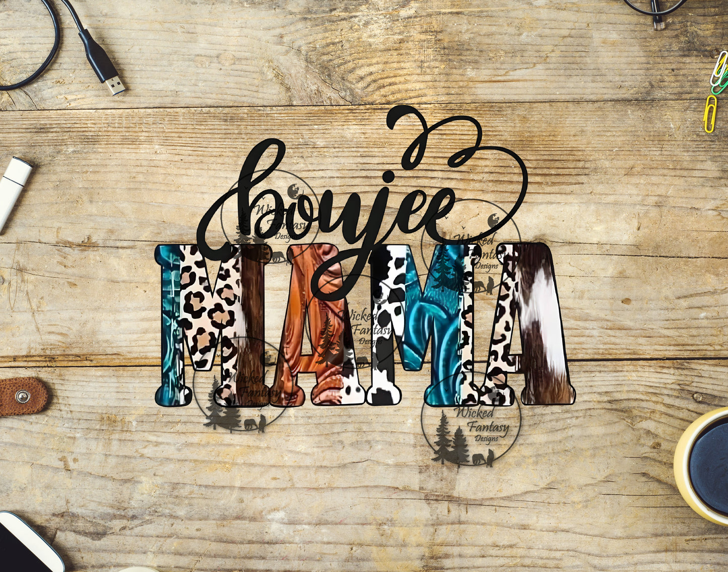 UVDTF Boujee Mama Leopard and Cow Print 16oz 40oz Tumbler Wrap Element