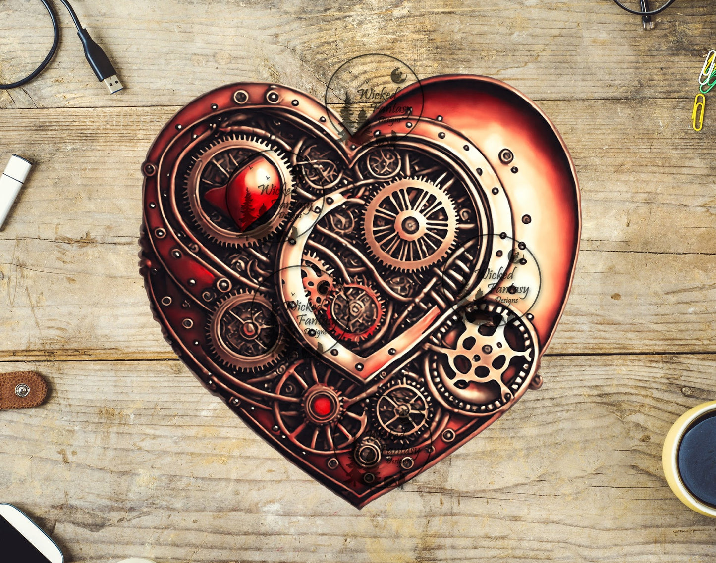 UVDTF Steampunk Red Heart and Gears